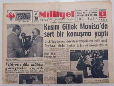 Milliyet Gazetesi - 6 Haziran 1955 - Kasım Gülek Manisada Sert Bir Konuşma Yaptı GZ112100 - 1