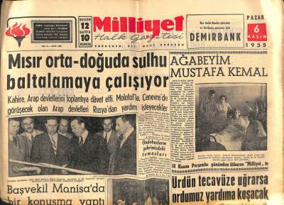 Milliyet Gazetesi 6 Kasım 1955 - Mısır Orta Doğuda Sulhu Baltalamaya Çalışıyor GZ59696 - 1