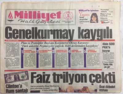 Milliyet Gazetesi 6 Kasım 1992 - Genelkurmay Kaygılı - GZ21211 - 1