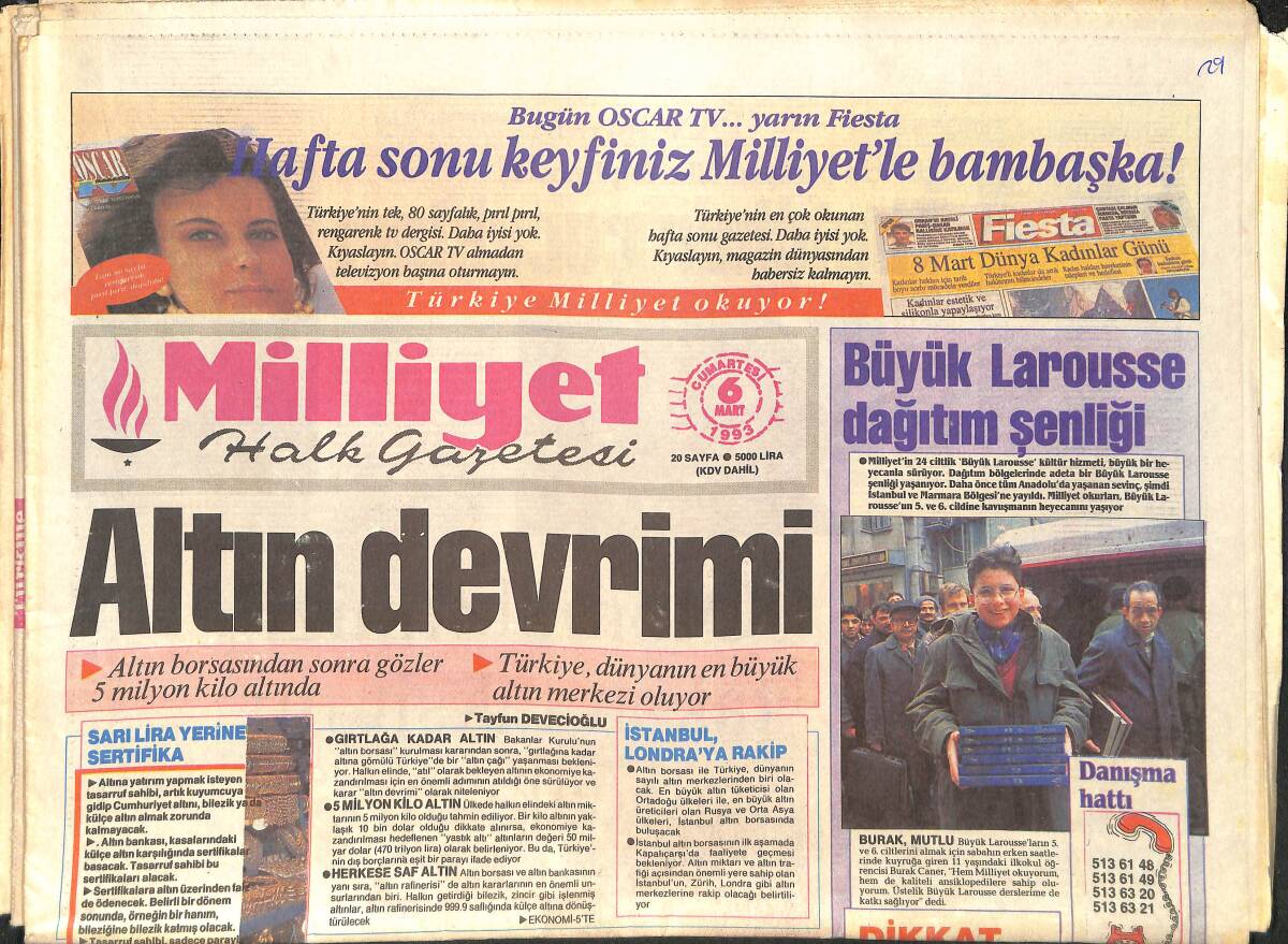 Milliyet Gazetesi 6 Mart 1993 - Bursa'da Katil Avı - Şarlo'nun Oscar'lık Hayatı GZ3778 - 1