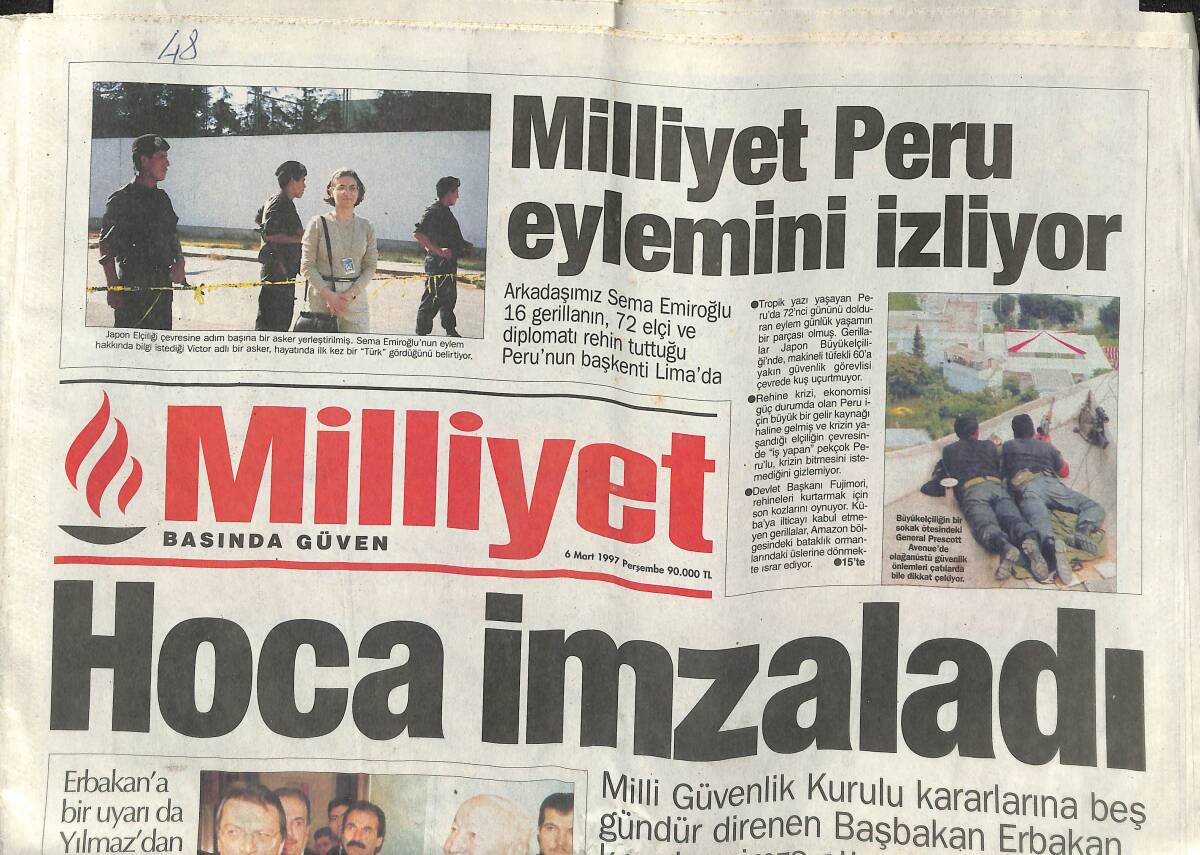Milliyet Gazetesi 6 Mart 1997 - Çiller'den Eşel Mobil - Trabzonspor Kupaya Sarıldı - Milliyet Peru Eylemini İzliyor GZ153018 - 1