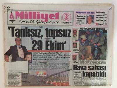 Milliyet Gazetesi 6 Nisan 1993 - Daha Sivil 29 Ekim Törenleri Tanksız ,Topsuz GZ6612 - 2