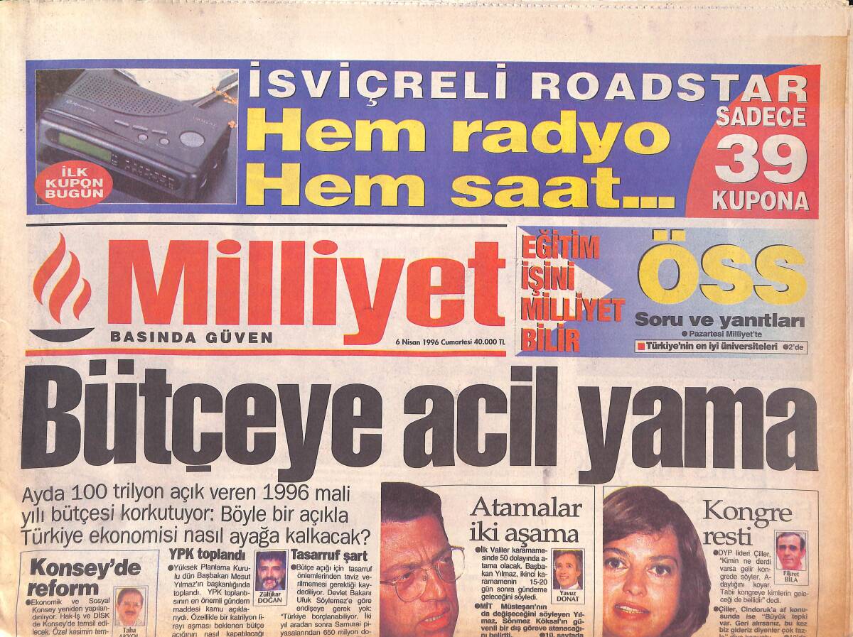 Milliyet Gazetesi 6 Nisan 1996 - Suriye'den Tehlikeli Oyun - Ruslar Çeçenistan'a Atom Mu Attı ? - Kartal'ın Gol Gecesi GZ132826 - 1