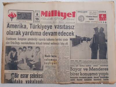 Milliyet Gazetesi - 6 Ocak 1956 - Bayar Ve Menderes Antalya İplik Fabrikası Temelinin Atılması Münasebetiyle Birer Konuşma Yaptı GZ112075 - 1