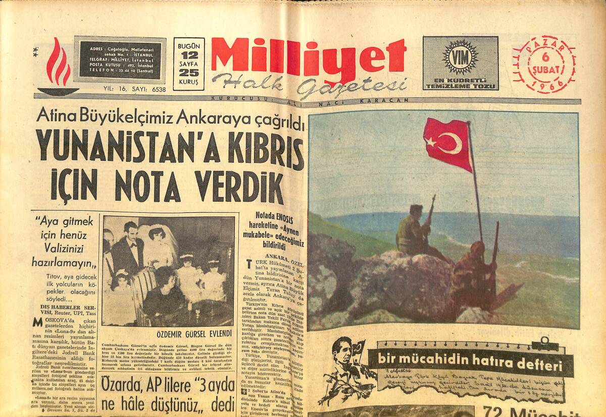 Milliyet Gazetesi 6 Şubat 1966 - Bir Mücahidin Hatıra Defteri - Özdemir Gürsel Evlendi - Özarda: AP'lilerle 3 Ayda Ne Hale Düştünüz! GZ140176 - 1