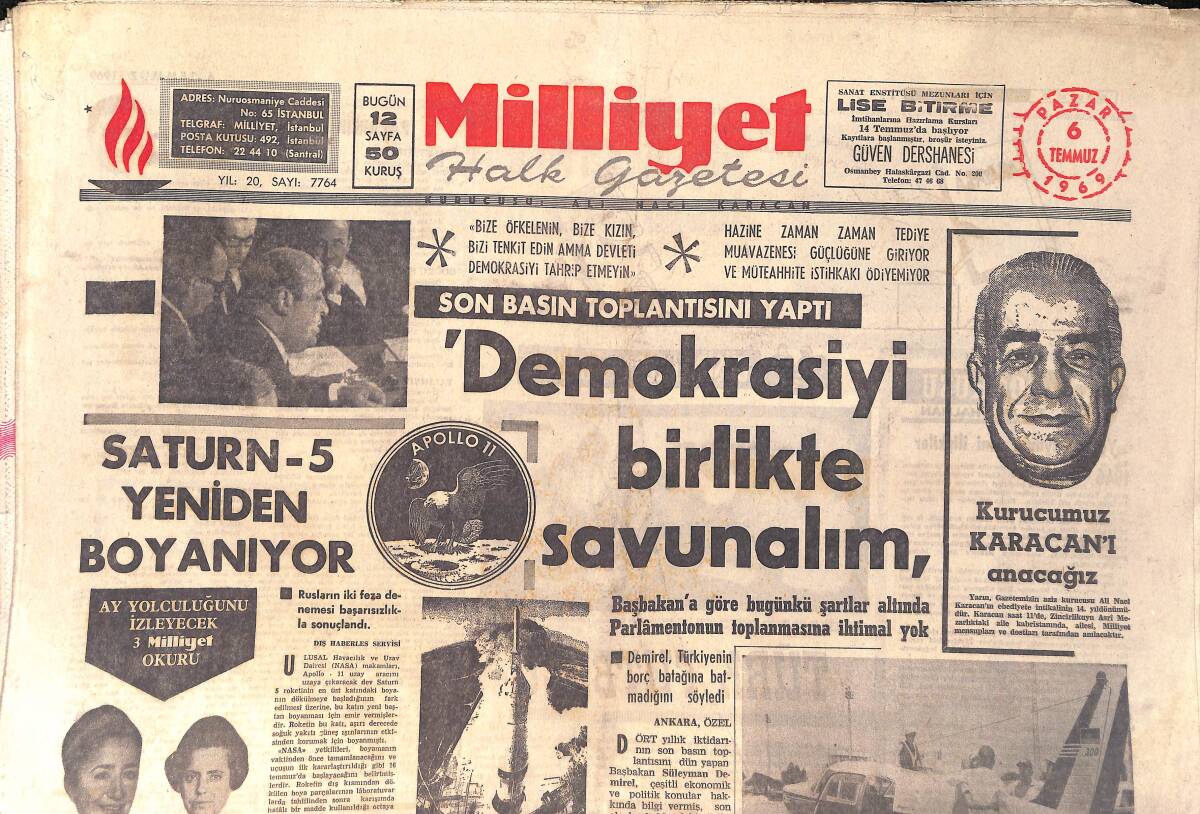 Milliyet Gazetesi 6 Temmuz 1969 - Saturn-5 Yeniden Boyanıyor - İonescu: O Halde Fenerbahçe'nin Bana İhtiyacı Yok GZ157075 - 1