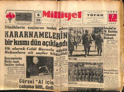 Milliyet Gazetesi - 7 Ekim 1960 - Düşüklerin Suçlarını Tespit Eden Kararnamelerin Bir Kısmı Açıklandı GZ110894 - 1