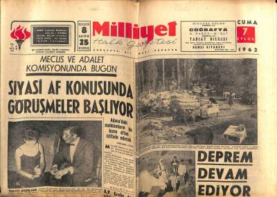 Milliyet Gazetesi 7 Eylül 1962 - Siyasi Af Konusunda Görüşmeler Başlıyor,Bir Jetimiz Düştü Pilotlar Kurtuldu GZ58748 - 1