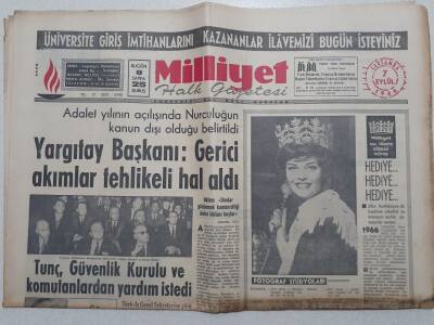 Milliyet Gazetesi - 7 Eylül 1966 - Yargıtay Başkanı Gerici Akımlar Tehlikeli Hal Aldı GZ112248 - 1