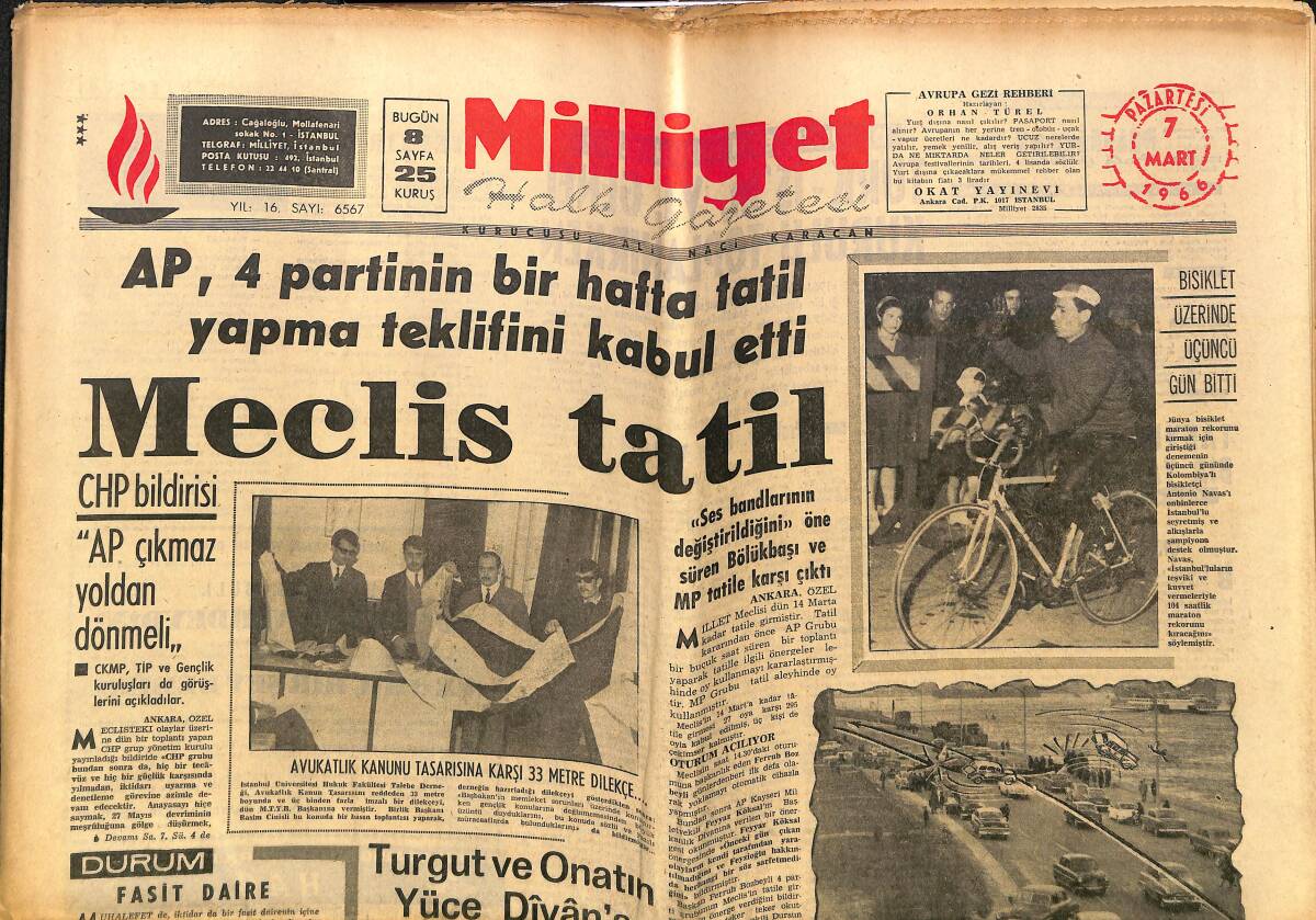 Milliyet Gazetesi 7 Mart 1966 - Ve Ajda Pekkan Dinleyicisinden Özür Diliyor - Asuman Kılıç Yeni Sergisini New York'ta Açtı GZ140279 - 1