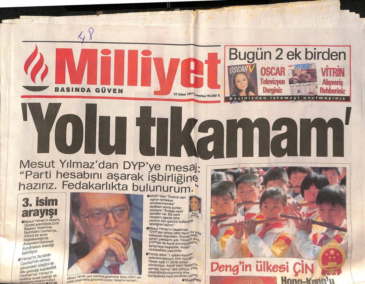 Milliyet Gazetesi 7 Mart 1997 - Abdullah Gül : Seçime Gidelim - Arnavut İsyanı Hızla Yayılıyor GZ152448_Kopya(1) - 1