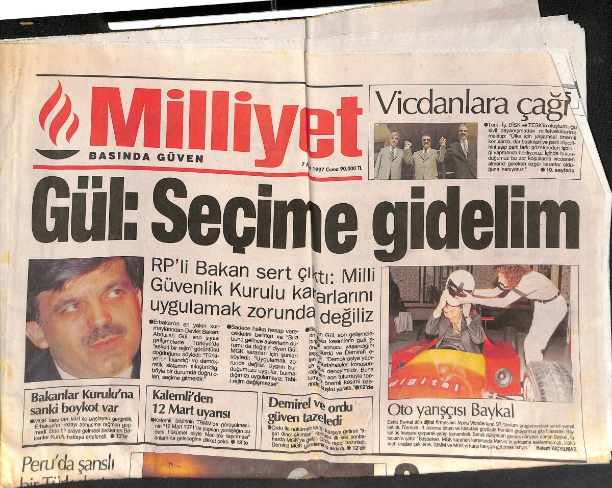 Milliyet Gazetesi 7 Mart 1997 - Abdullah Gül : Seçime Gidelim - Arnavut İsyanı Hızla Yayılıyor GZ152448 - 1