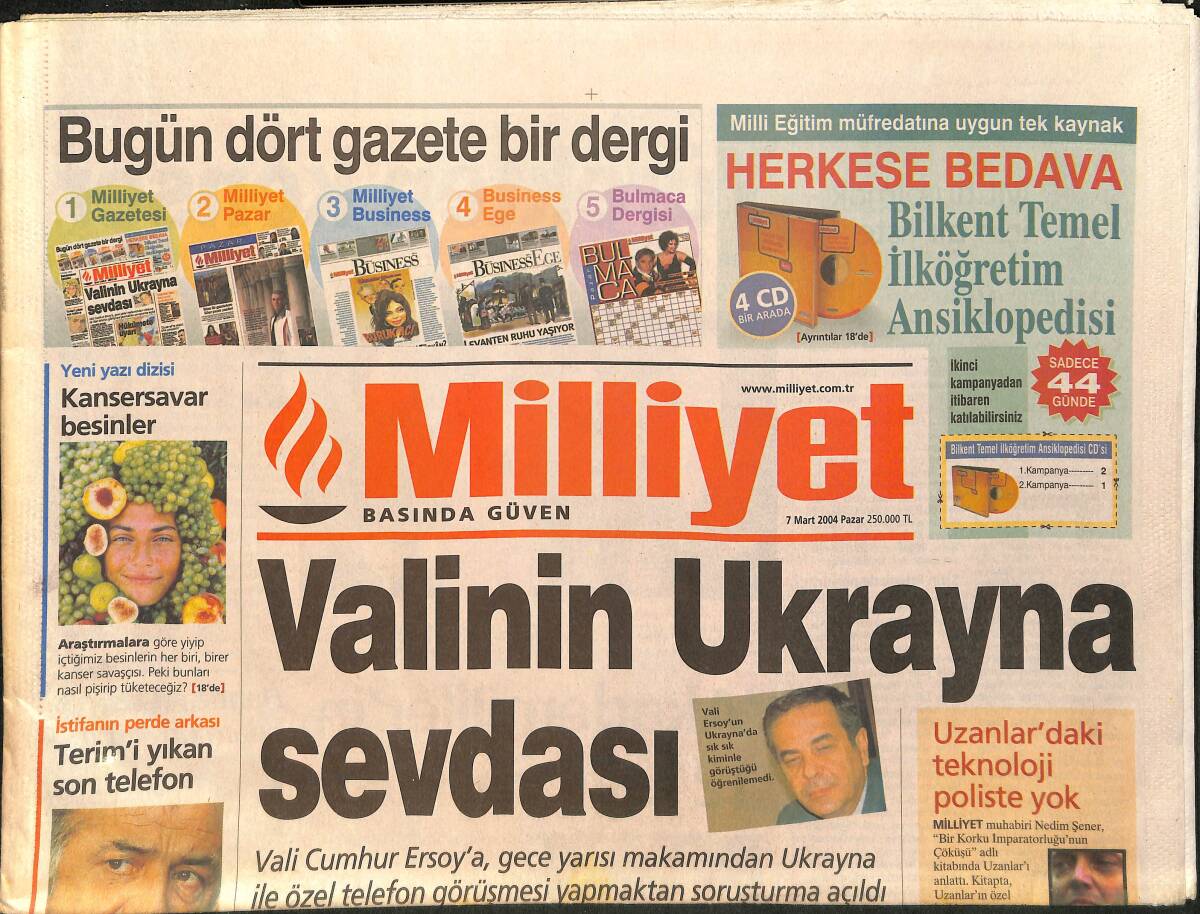 Milliyet Gazetesi 7 Mart 2004 - Sibel Can Yürekten Konser - Valinin Ukrayna Sevdası GZ2558 - 1