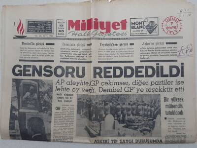 Milliyet Gazetesi - 7 Mayıs 1969 - Gensoru Reddedildi GZ112318 - 1