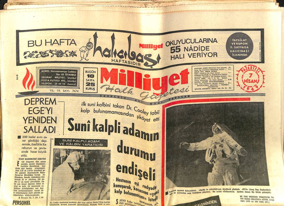 Milliyet Gazetesi 7 Nisan 1969 - Uzayda Korku Olmaz! - Ligde Deprem Fenerbahçe Galatasaray'ı 1-0 Yendi GZ140231 - 1