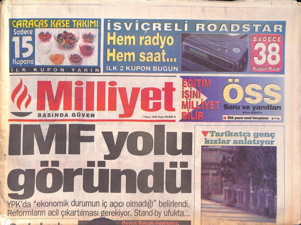 Milliyet Gazetesi 7 Nisan 1996 - Koç'tan Başkanlık Sistemi Önerisi - DSP'den OHAL Araştırması GZ132827 - 1