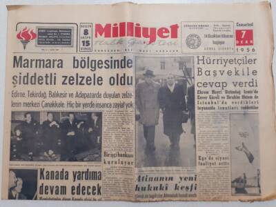Milliyet Gazetesi - 7 Ocak 1956 - Marmara Bölgesinde Şiddetli Zelzele Oldu GZ112074 - 1