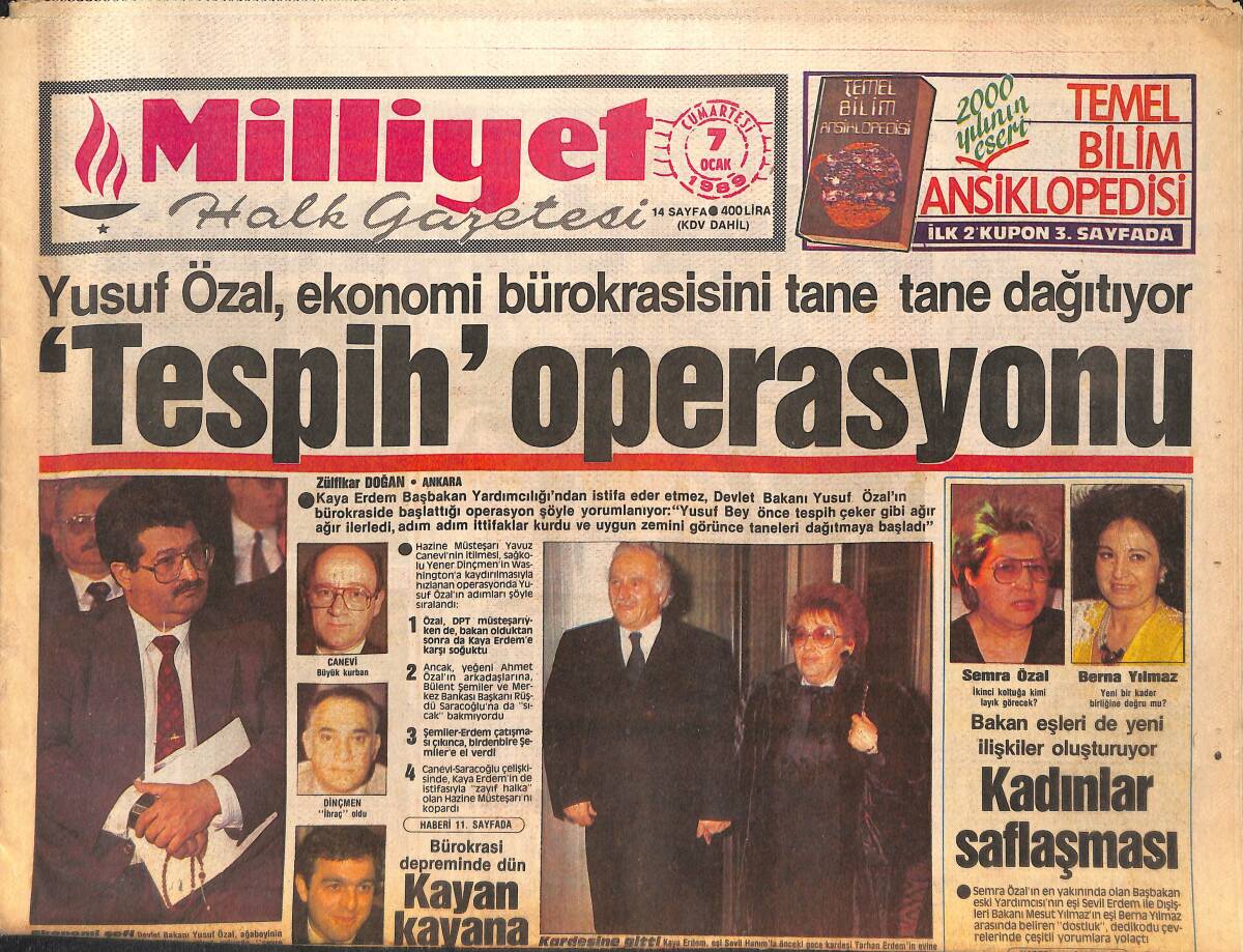 Milliyet Gazetesi 7 Ocak 1989 - Yusuf Özal, Ekonomi Bürokrasisini Tane Tane Dağılıyor - En İyi Seyirci Konya'nın Seyircisi GZ134027 - 1