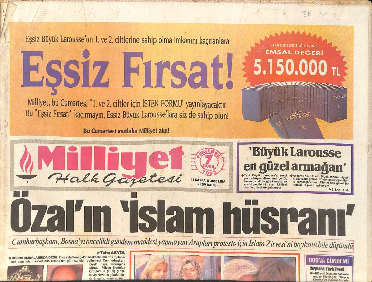 Milliyet Gazetesi 7 Ocak 1993 - Sultan Dansöz Olunca - Galatasaray'a 15 Milyar Prim GZ2109 - 1