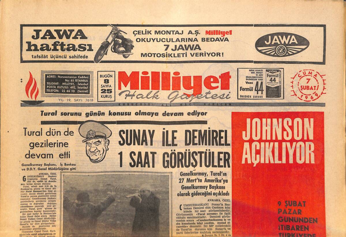 Milliyet Gazetesi 7 Şubat 1969 - Soyunma Sırası Anne Girabdot'ya Geldi - Kıbrıs'ta Türklerin Köylerine Dönmesini Rumlar Engelliyor GZ146414 - 1