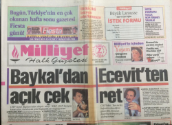 Milliyet Gazetesi 7 Şubat 1993 - Baykaldan Açık Çek - GZ12706 - 2