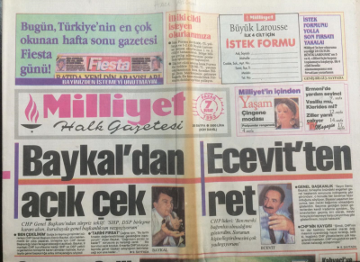 Milliyet Gazetesi 7 Şubat 1993 - Baykaldan Açık Çek - GZ12706 - 2