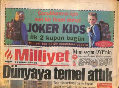 Milliyet Gazetesi 8 Ağustos 1995 - Amerikanın Gerçek Tadı Kısa Winston Artık Türkiyede ! GZ84757 - 1