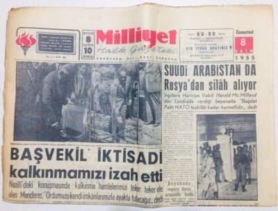 Milliyet Gazetesi 8 Ekim 1955 - Suudi Arabistan Da Rusyadan Silah Alıyor GZ53733 - 1