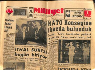 Milliyet Gazetesi 8 Ekim 1958 - Nato Konseyine İkazda Bulunduk GZ59599 - 1