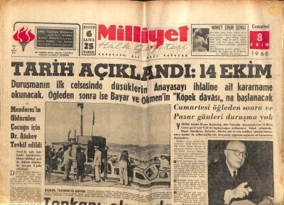 Milliyet Gazetesi - 8 Ekim 1960 - Tarih Açıklandı 14 Ekim GZ110893 - 1