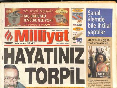 Milliyet Gazetesi 8 Ekim 2000 - Tantan Halk Soyguncuların Önünde Eğiliyor - Freelandera Güç Dopingi GZ127913 - 1