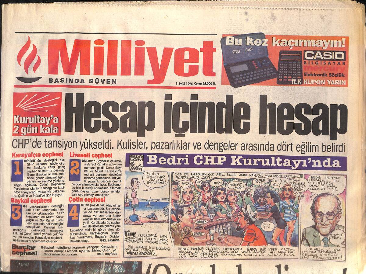 Milliyet Gazetesi 8 Eylül 1995 - Rüştü'nün Üç Sırrı - Yeltsin Diş Gösterdi GZ132584 - 1