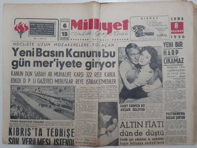 Milliyet Gazetesi - 8 Haziran 1956 - Gary Cooper Bu Akşam Geliyor GZ112167 - 1