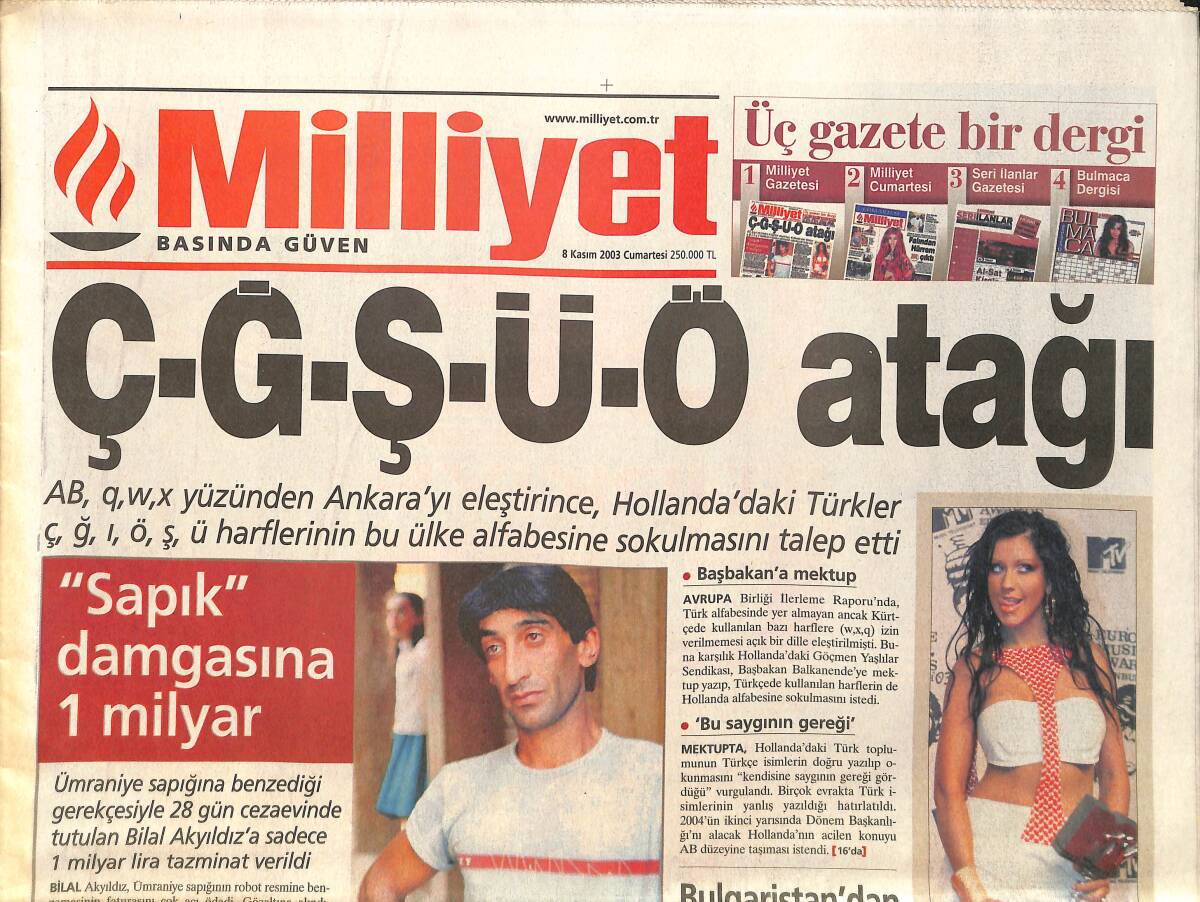 Milliyet Gazetesi 8 Kasım 2003 - Prens Charles Eşcinsel İddiası - Trabzon'dan Kaçış Yok GZ3773 - 1