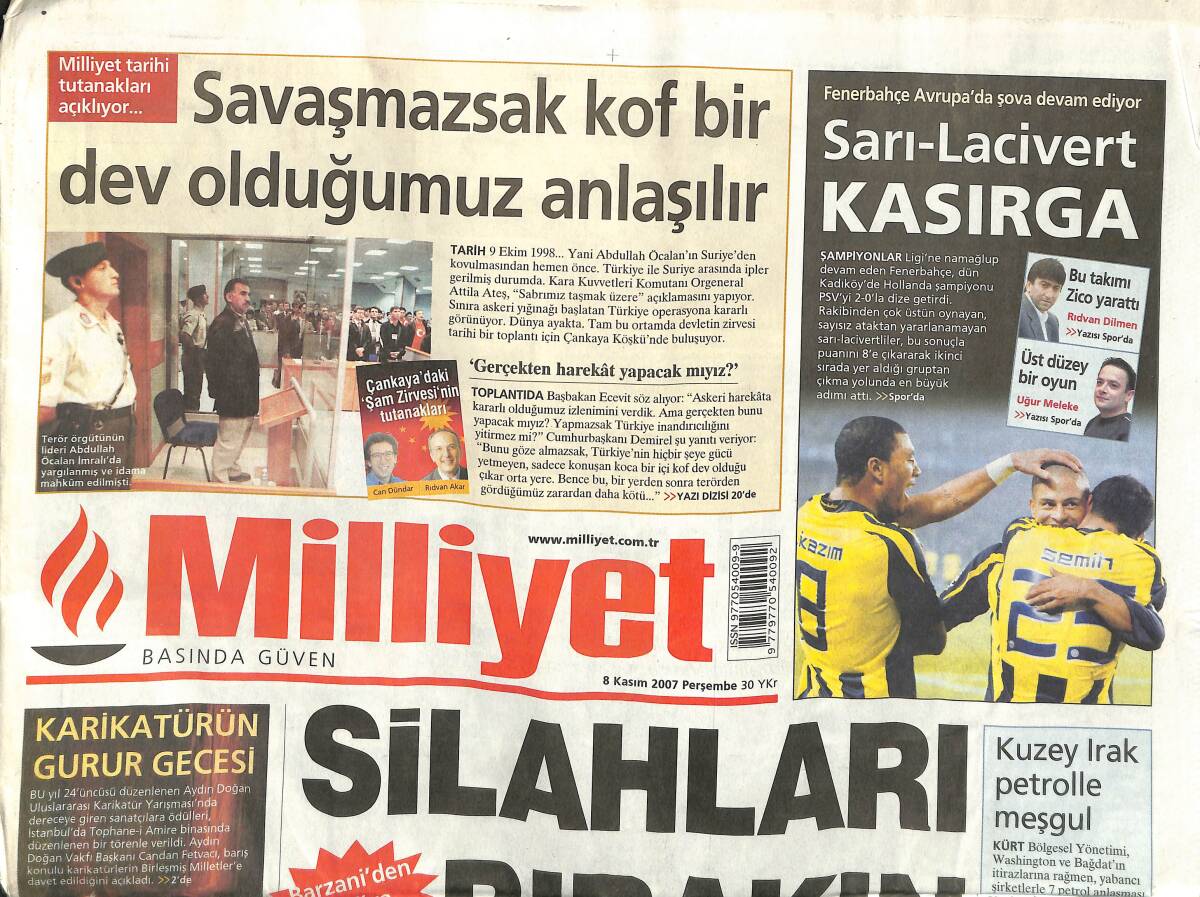 Milliyet Gazetesi 8 Kasım 2007 - Fenerbahçe Avrupa'da Şova Devam Ediyor - İyi Ki Varsın Fener GZ153117 - 1