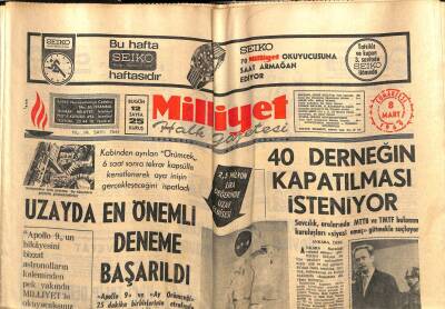 Milliyet Gazetesi 8 Mart 1969 - Uzayda En Önemli Deneme Başarıldı GZ59774 - 1
