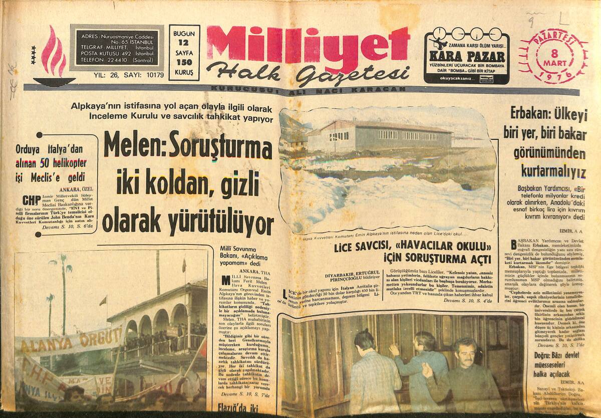Milliyet Gazetesi 8 Mart 1976 - Hora Sismik Araştırma İçin Ege'ye Açıldı - CHP: Hükümeti Düşürme Çabası Devam Edecek! GZ140129 - 1