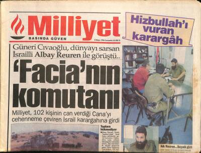 Milliyet Gazetesi 8 Mayıs 1996 - Güneri Cıvaoğlu , Dünyayı Sarsan ,İsrailli Albay Reuren İle Görüştü GZ115738 - 1