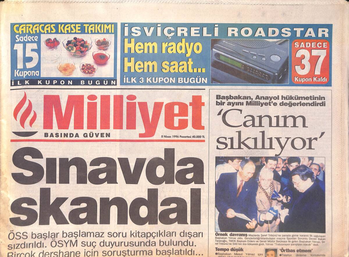Milliyet Gazetesi 8 Nisan 1996 - Kırgızistan'a Türk Eğitimi - Fenerbahçe Ayağa Kalktı GZ132828 - 1