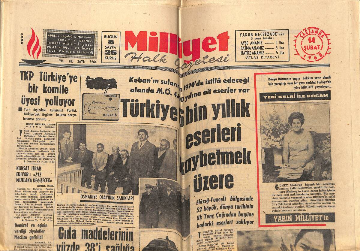 Milliyet Gazetesi 8 Şubat 1968 - Türkiye Bin Yıllık Eserleri Kaybetmek Üzere - Amerika Vietnam'a 10 Bin Asker Daha Yolluyor GZ148883 - 1
