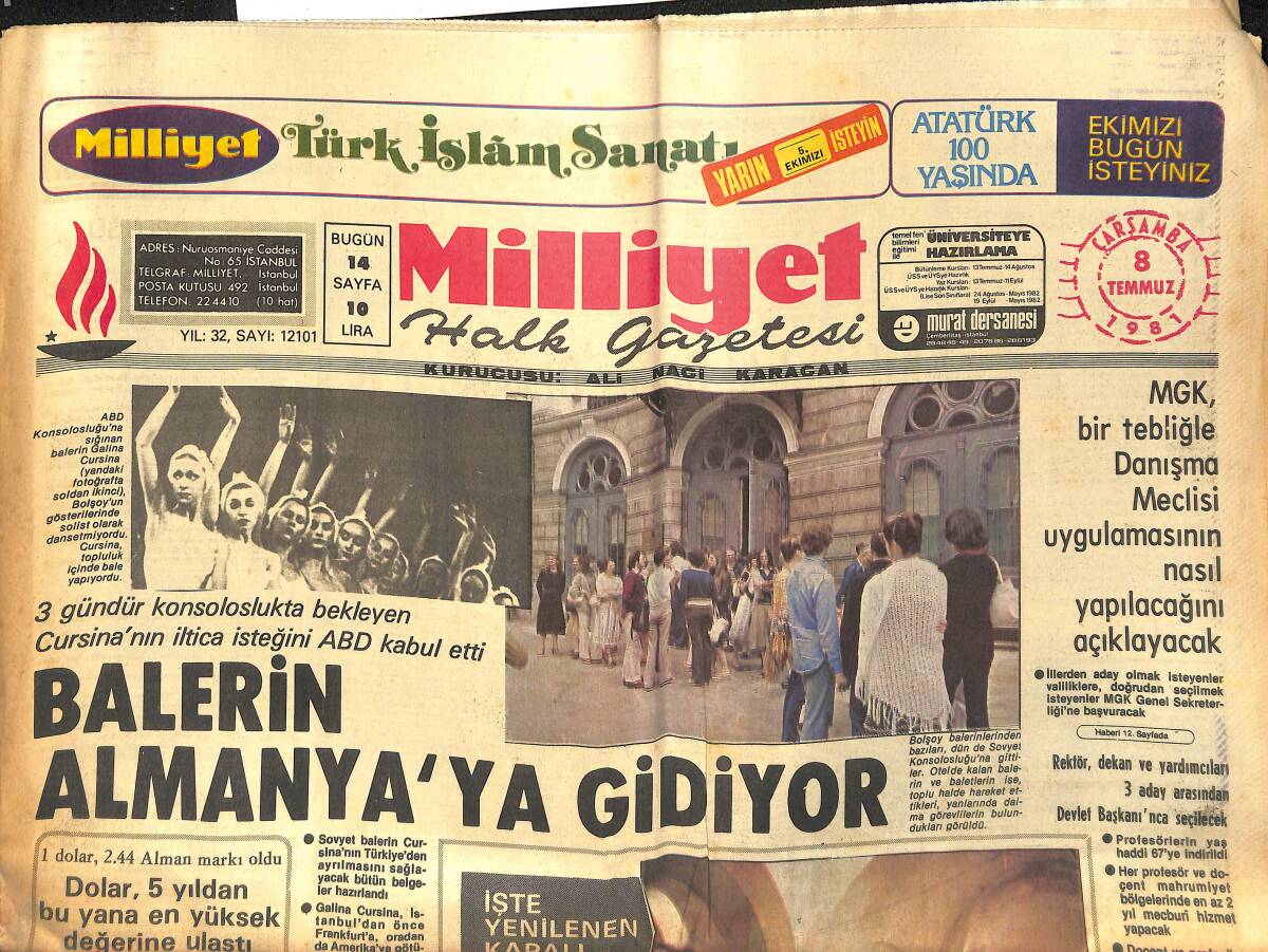 Milliyet Gazetesi 8 Temmuz 1981 - Balerin Almanya'ya Gidiyor - Ankara'da Şiddetli Yağıştan 5 Kişi Öldü GZ133420 - 1