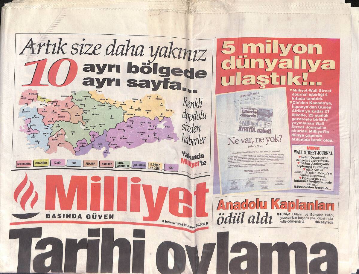 Milliyet Gazetesi 8 Temmuz 1996 - Terim Küplere Bindi - New York Times'ın Erbakan Yorumu GZ132874 - 1