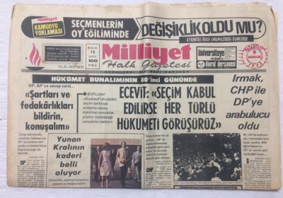 Milliyet Gazetesi 9 Aralık 1974 - EcevitSeçim Kabul Edilirse Her Türlü Hükümeti Görüşürüz,Galatasaray Adanada 2-0 Mağlup - GZ17399 - 1