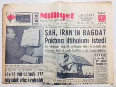 Milliyet Gazetesi 9 Ekim 1955 - Şah İranın Bağdat Paktına İltihakını İstedi GZ53732 - 1