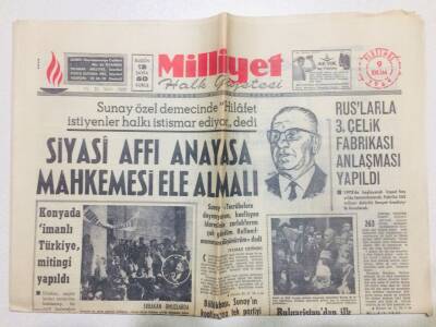 Milliyet Gazetesi 9 Ekim 1969 - Sunay Siyasi Affı Anayasa Mahkemesi Ele Almalı GZ53685 - 1