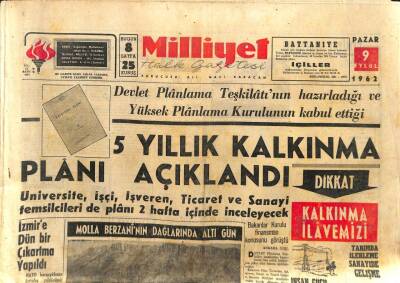 Milliyet Gazetesi - 9 Eylül 1962 - 5 Yıllık Kalkınma Planı Açıklandı GZ110276 - 1