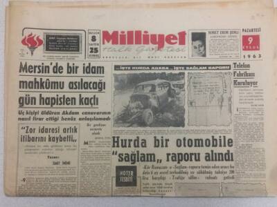 Milliyet Gazetesi 9 Eylül 1963 - İdam Mahkumu Asılacağı Gün Kaçtı GZ52369 - 1