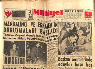 Milliyet Gazetesi 9 Kasım 1960 - Mandalinci Ve Erkmenin Duruşmaları Başladı GZ59817 - 1