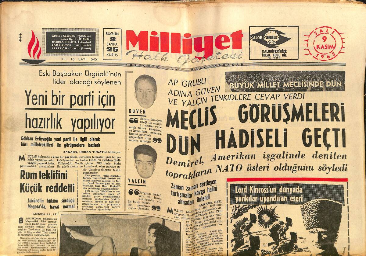 Milliyet Gazetesi 9 Kasım 1968 - Maceraperest Güzel, Bir Şeyhin Hareminde Yaşadı - Necla Ateş İçin Amerika'da Para Toplanıyor GZ140089 - 1