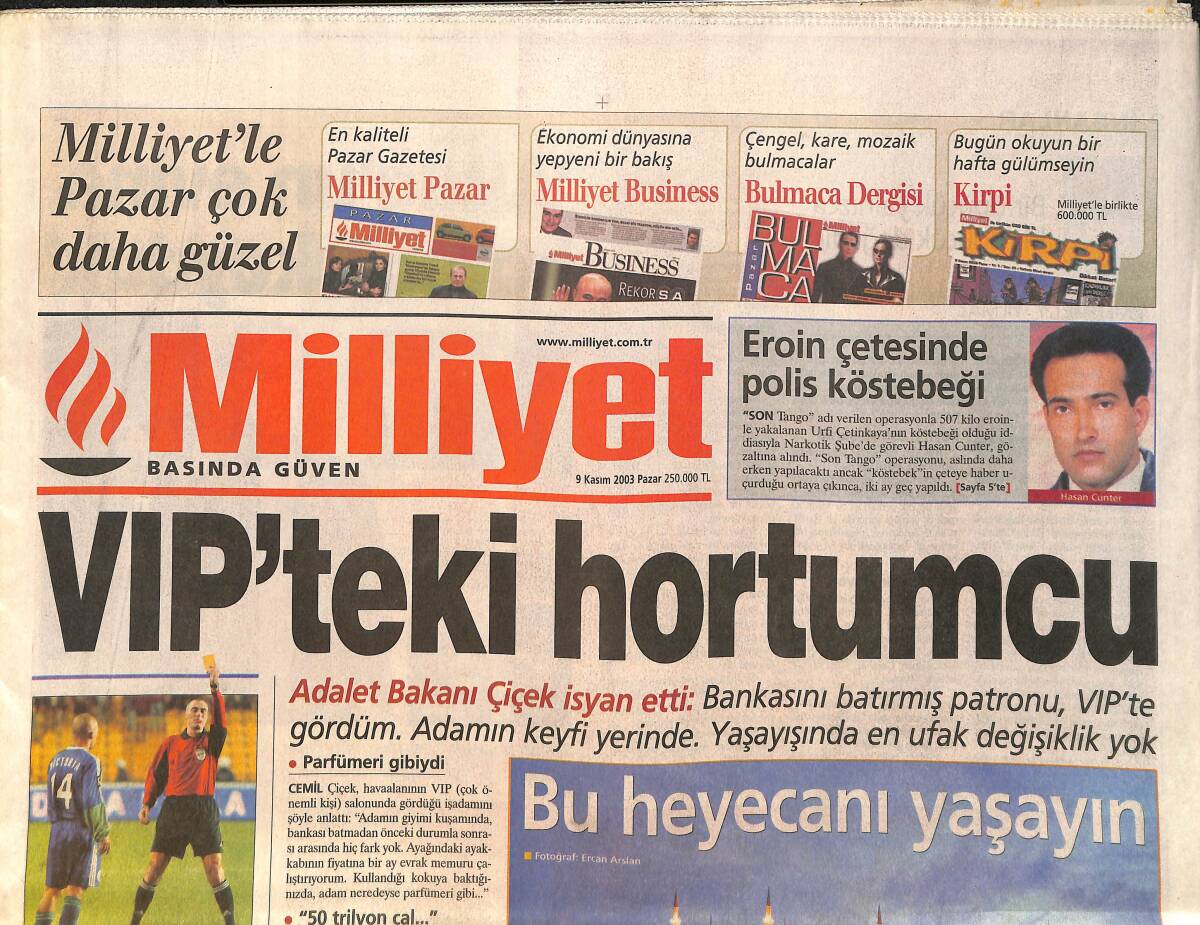 Milliyet Gazetesi 9 Kasım 2003 - Polis Pınar Altuğ'u Canlı Yayında Buldu - Erdoğan Yol Gösterdi GZ3772 - 1
